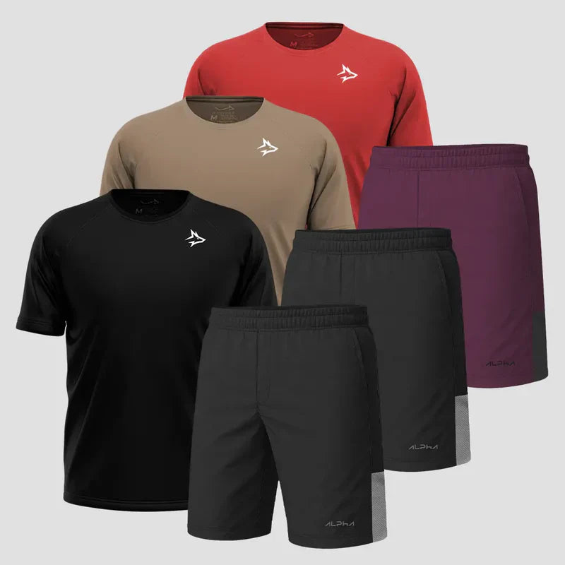 Kit 3 Camisetas Dry Fit New Lupus + 3 Bermudas Square