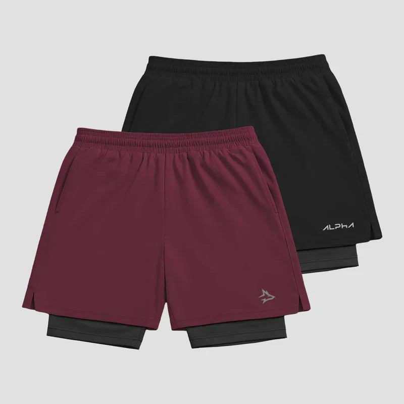 Kit 2 Bermudas Compressão Vinho e Preto