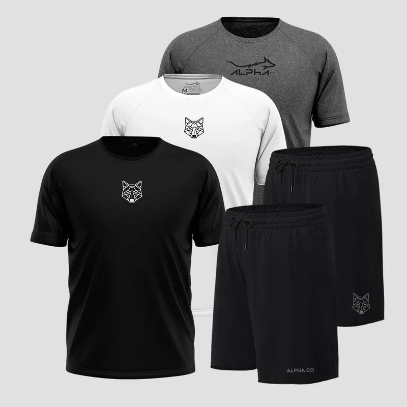 Kit 5 Peças Dry Fit: 3 Camisetas + 2 Shorts