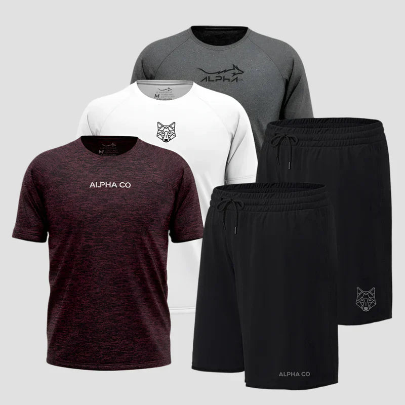 Kit Esportivo Dry Fit: 3 Camisetas + 2 Shorts