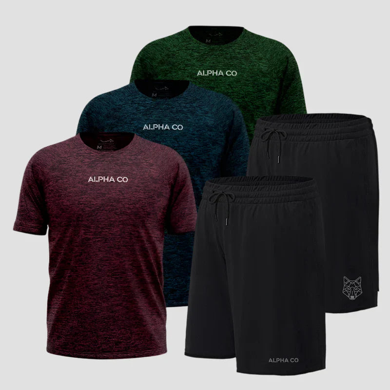 Kit Performance Masculino: Camisetas Dry Fit + Shorts Esportivos